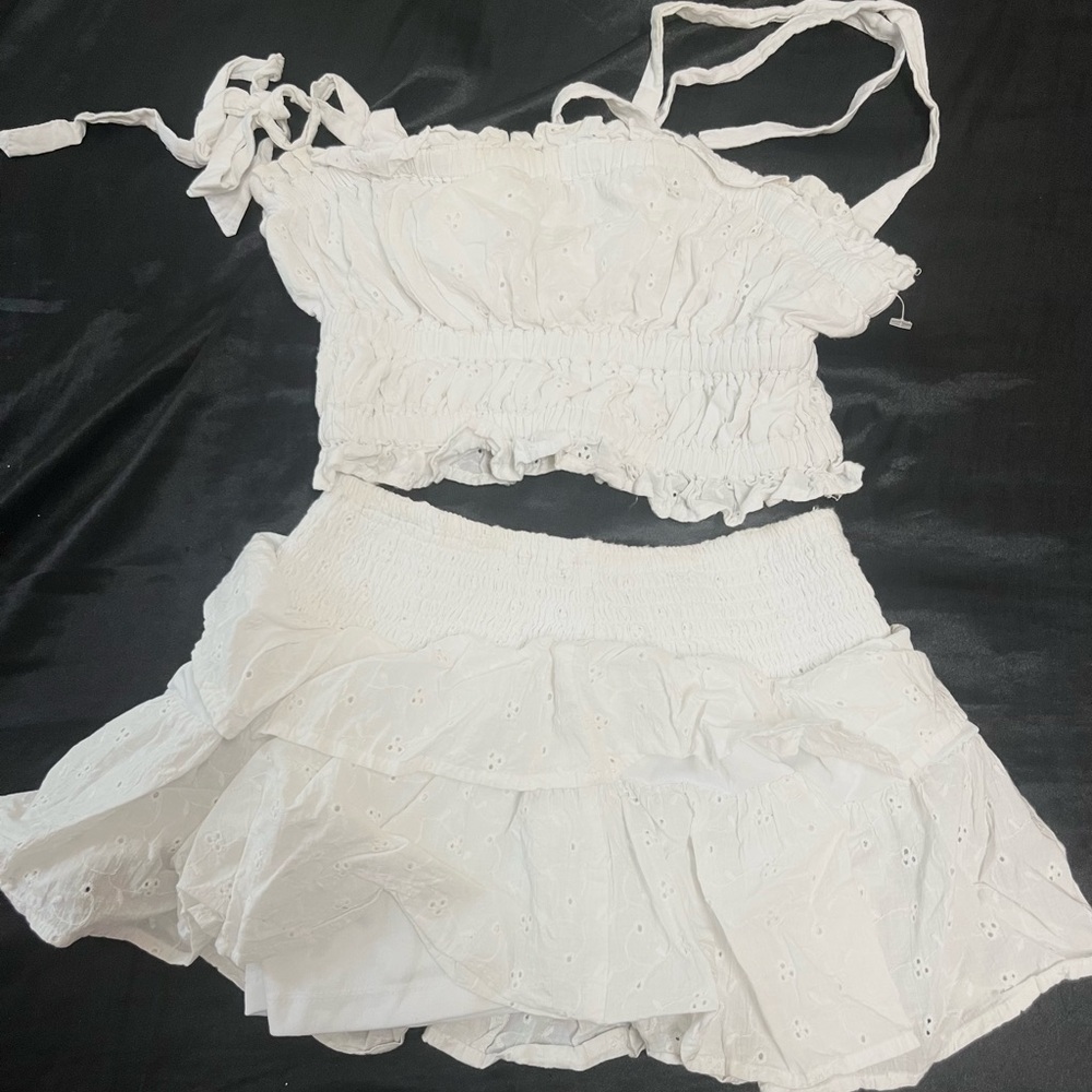 White Eyelet Crop Top and Mini Skirt Set